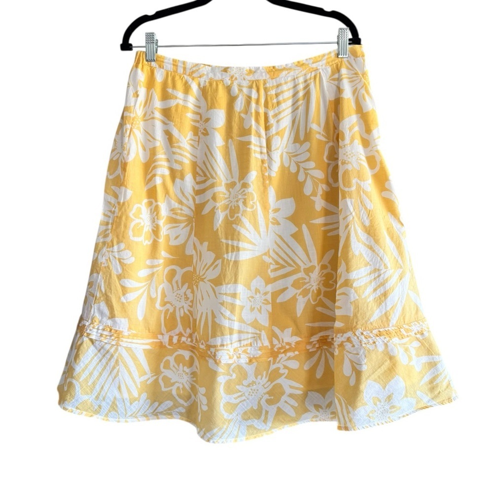 Chico’s Yellow White Floral Skirt Size 2 Cotton Tropical Resort Coastal Summer